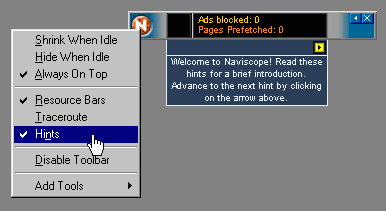 [   * Pulsar con el botón derecho en la N de la Barra Flotante y elegir la opción "Hints". ]